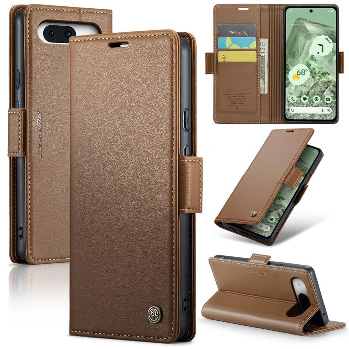 Bild 1, CASEME Google Pixel 8A Fodral Läder RFID Brun