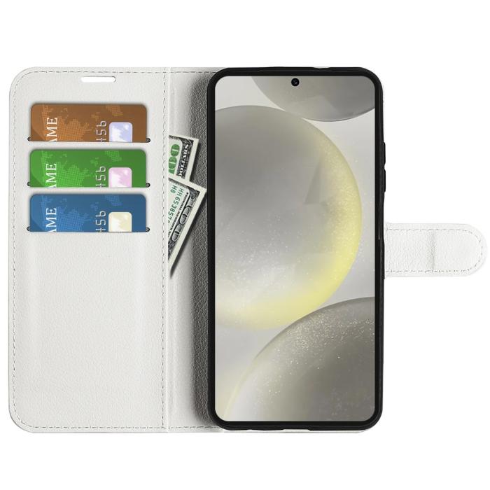 Bild 2, Samsung Galaxy S24 FE Fodral Litchi Läder Textur Vit