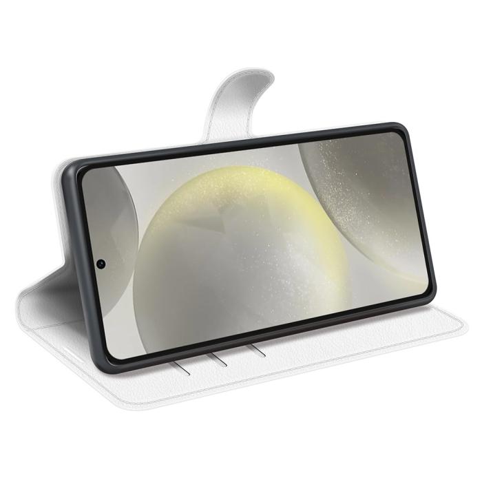 Bild 3, Samsung Galaxy S24 FE Fodral Litchi Läder Textur Vit