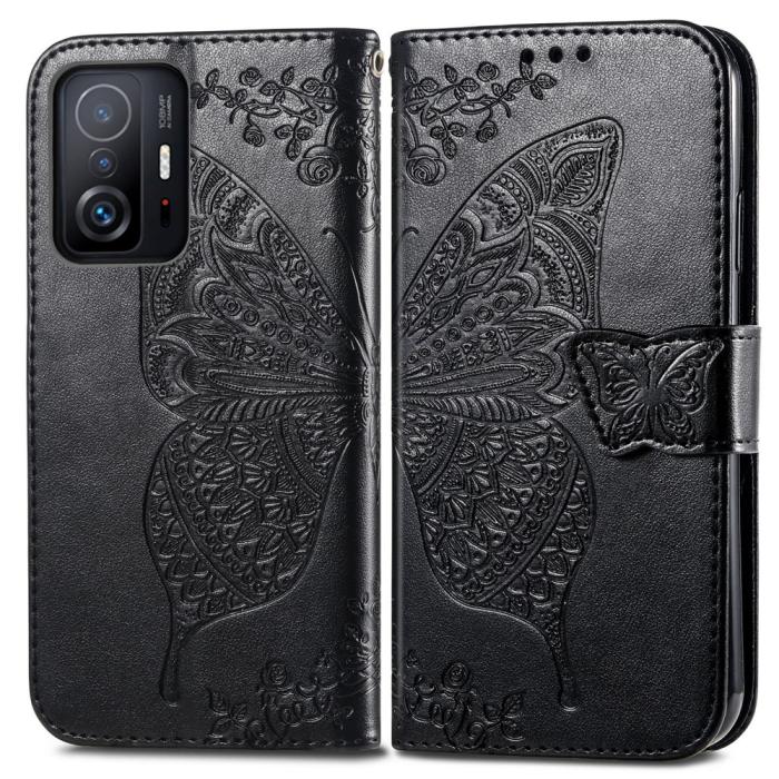 Bild 1, Xiaomi 11T / 11T Pro Fodral Läder Butterfly Svart