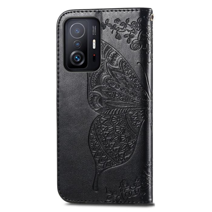 Bild 3, Xiaomi 11T / 11T Pro Fodral Läder Butterfly Svart