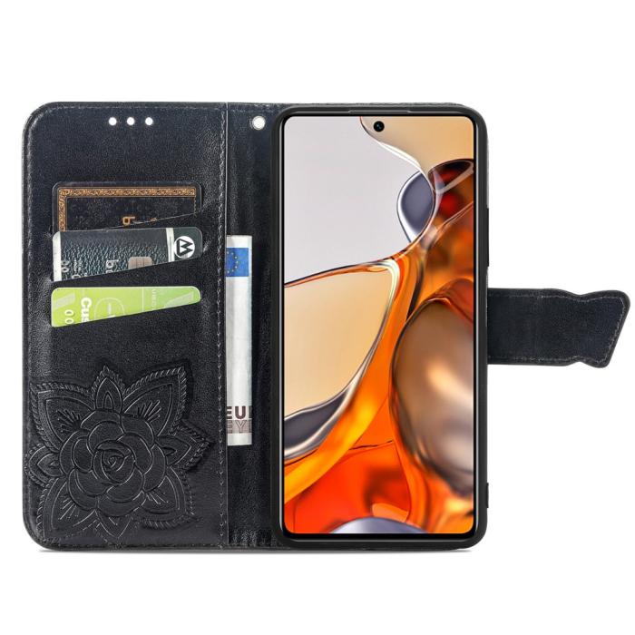 Bild 4, Xiaomi 11T / 11T Pro Fodral Läder Butterfly Svart