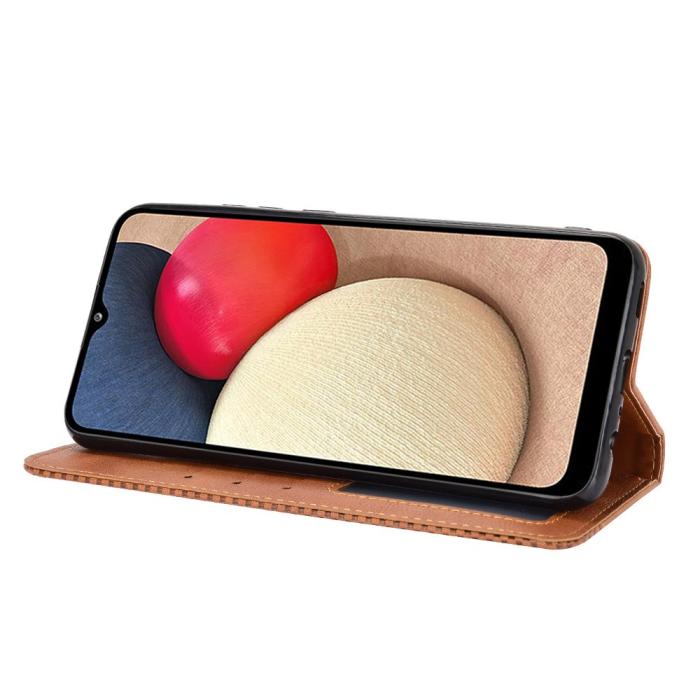 Bild 5, Samsung Galaxy A02s - Retro Läder Flip Fodral - Brun