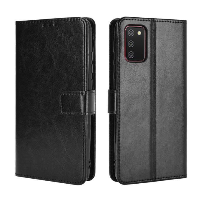 Bild 2, Samsung Galaxy A02s - Crazy Horse Läder Fodral - Svart