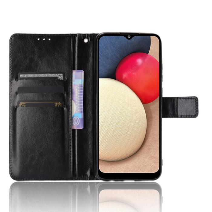 Bild 5, Samsung Galaxy A02s - Crazy Horse Läder Fodral - Svart