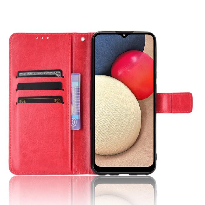 Bild 5, Samsung Galaxy A02s - Crazy Horse Läder Fodral - Röd