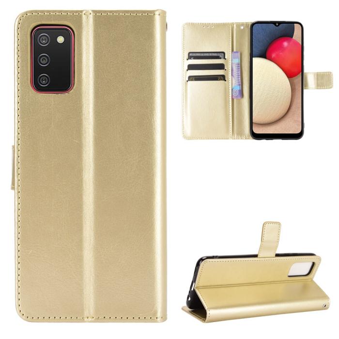 Bild 1, Samsung Galaxy A02s - Crazy Horse Läder Fodral - Guld