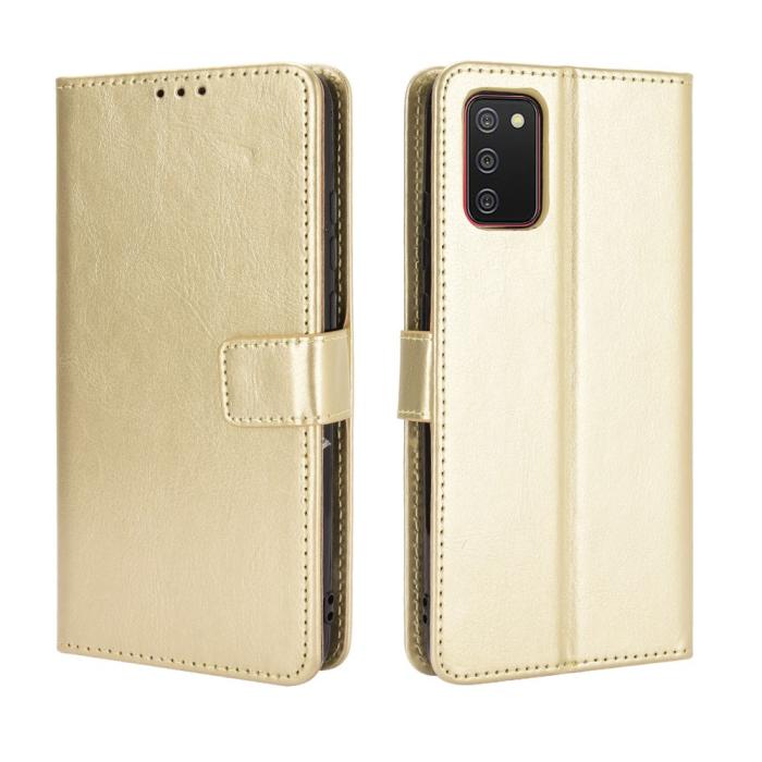 Bild 2, Samsung Galaxy A02s - Crazy Horse Läder Fodral - Guld