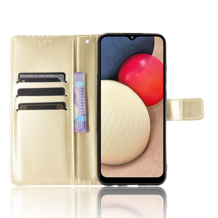 Bild 5, Samsung Galaxy A02s - Crazy Horse Läder Fodral - Guld