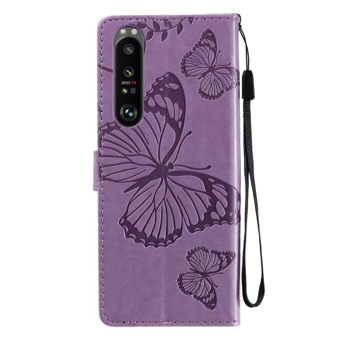 Bild 3, Sony Xperia 1 III - Butterfly Läder Fodral - Lila