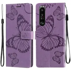 Sony Xperia 1 III - Butterfly Läder Fodral - Lila