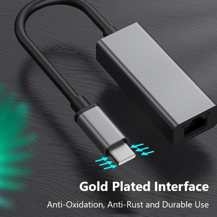 Bild 3, USB-C Till RJ45 Nätverksadapter Grå