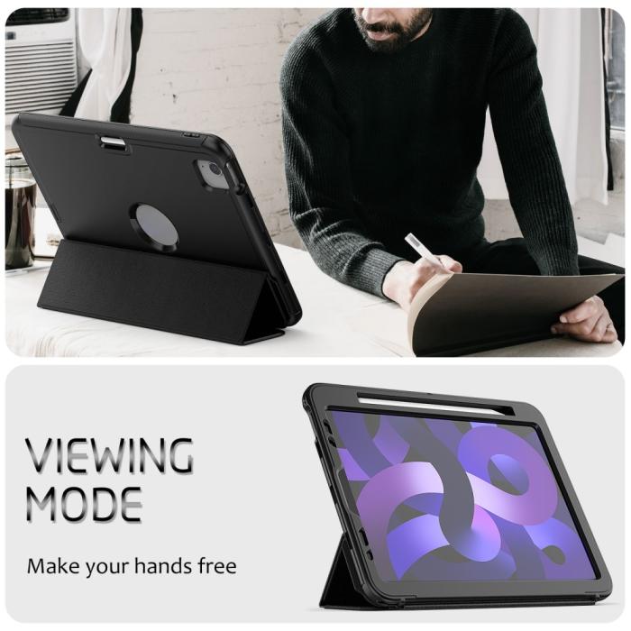 Bild 3, iPad Pro 12.9 Fodral Läder Tri-Fold Pennhållare Svart