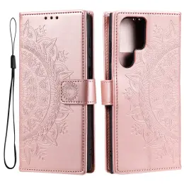 Samsung Galaxy S22 Ultra Fodral Mandala Läder Roséguld