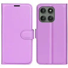 Motorola Edge 60 Pro Fodral Litchi L&auml;der Lila