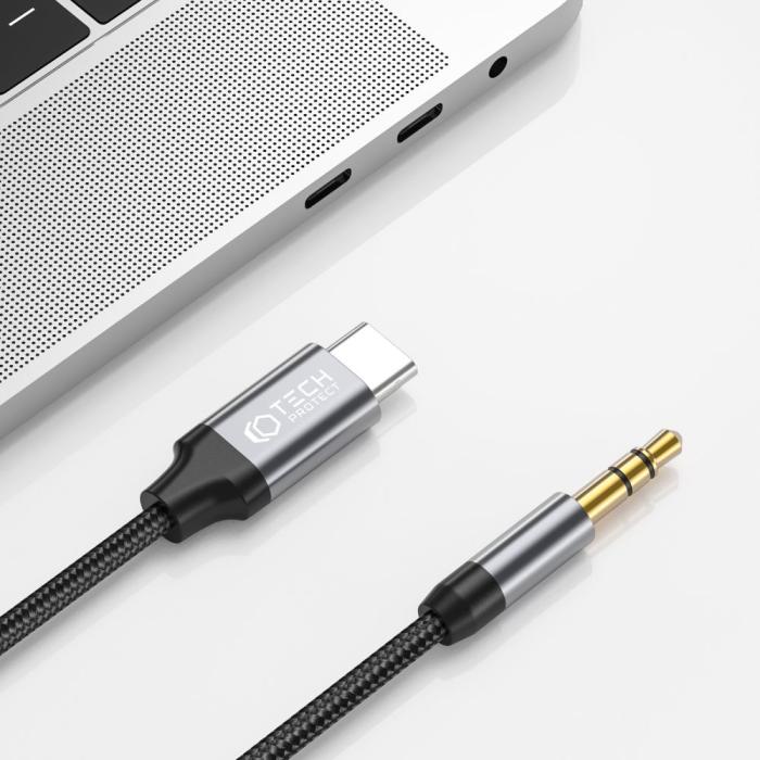 Bild 3, Tech-Protect 1m USB-C - AUX Ljudadapter UltraBoost Svart