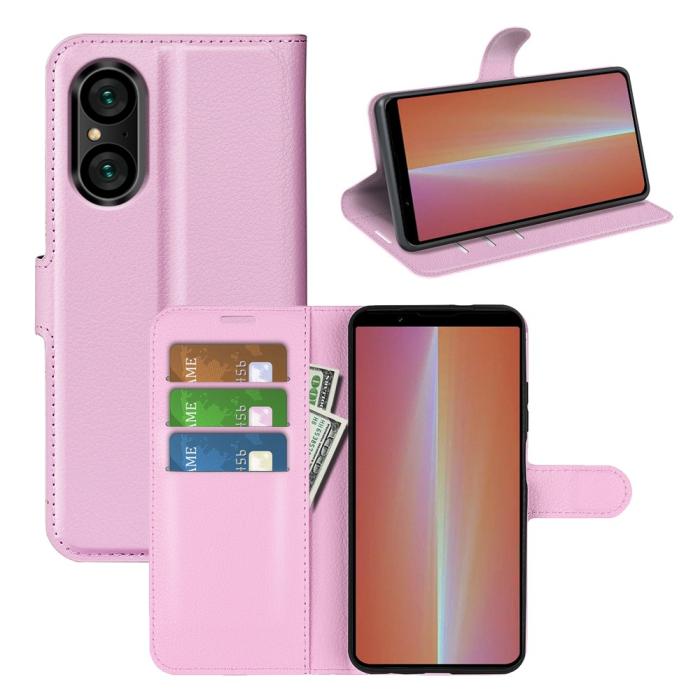 Bild 5, Sony Xperia 5 V Fodral Litchi Textur Ljus Rosa