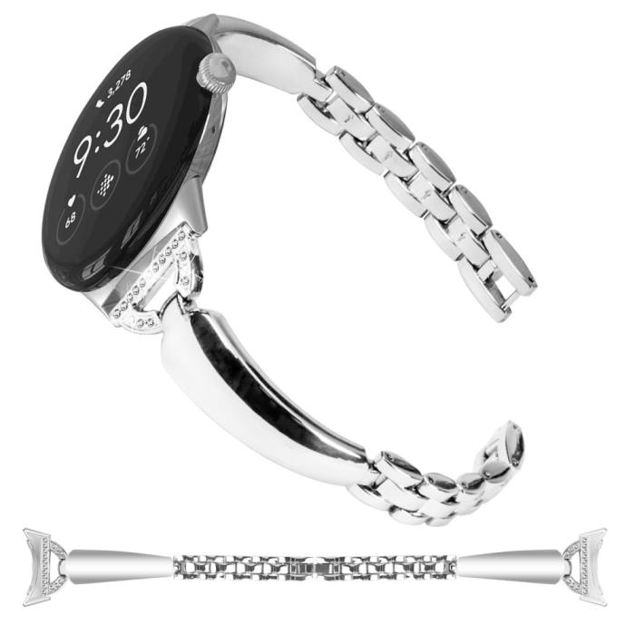 Bild 2, Google Pixel Watch / Watch 2 Metal Bling Armband Silver