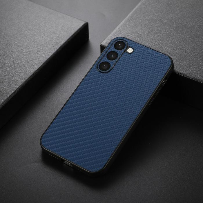 Bild 3, Samsung Galaxy S23 Skal Läderbelagt Kolfiber Textur Blå