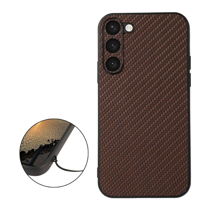 Bild 2, Samsung Galaxy S23 Skal Läderbelagt Kolfiber Textur Brun