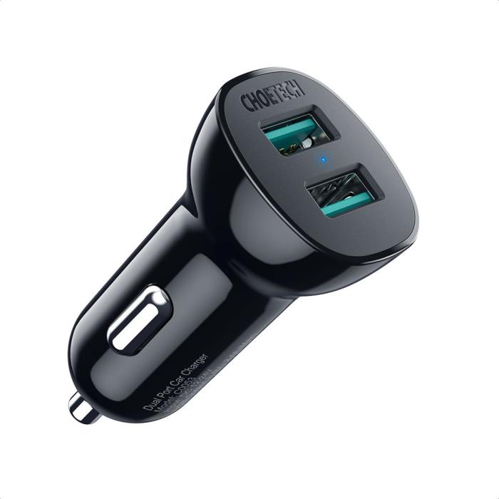 Bild 2, Choetech 12W 2.4A 2x USB-A Billaddare Svart