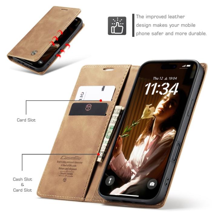 Bild 4, CASEME iPhone 16 Fodral Flip Läder Brun