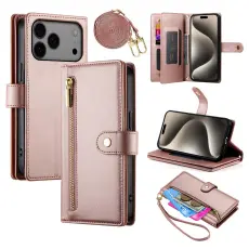 iPhone 18 Pro Max/17 Pro Max Fodral Multifunktionell L&auml;der Ros&eacute;guld