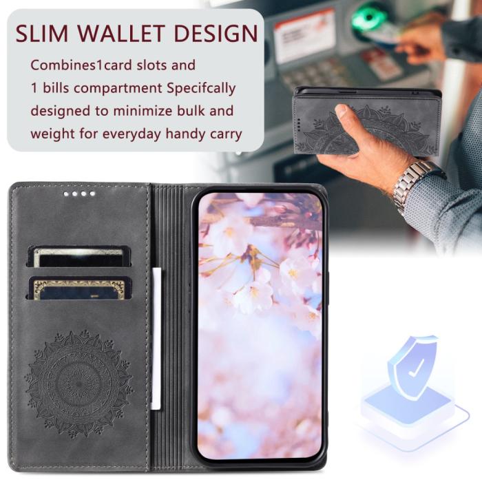 Bild 5, Xiaomi Redmi Note 14 4G Fodral Flip Mandala Läder Grå