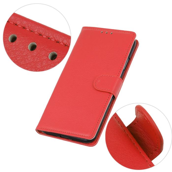 Bild 5, Samsung Galaxy A02s - Litchi Läder Fodral - Röd