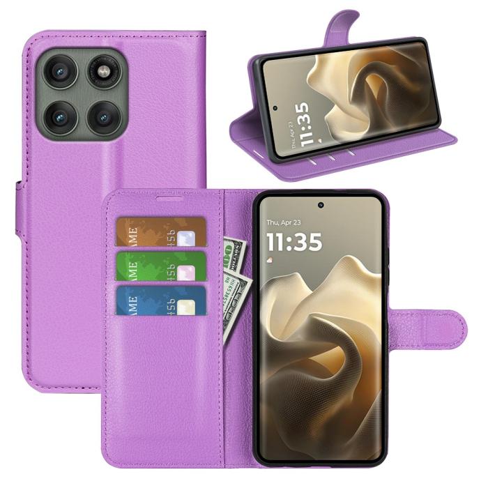 Bild 6, Motorola Edge 60 Pro Fodral Litchi Läder Lila