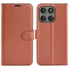 Motorola Edge 60 Pro Fodral Litchi L&auml;der Brun