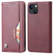 iPhone 15 Fodral Flip Med Frontficka Vinröd