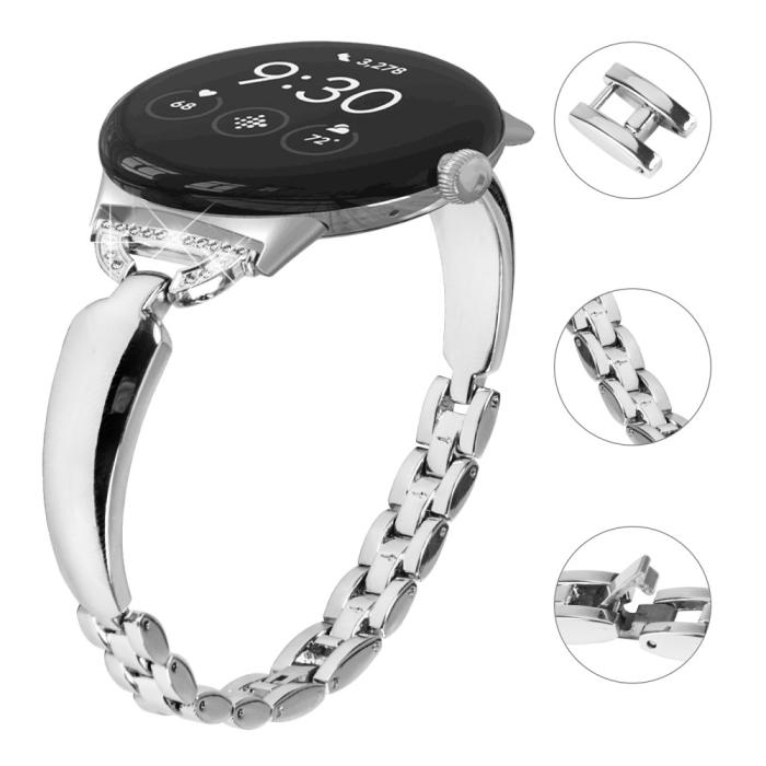 Bild 4, Google Pixel Watch / Watch 2 Metal Bling Armband Silver