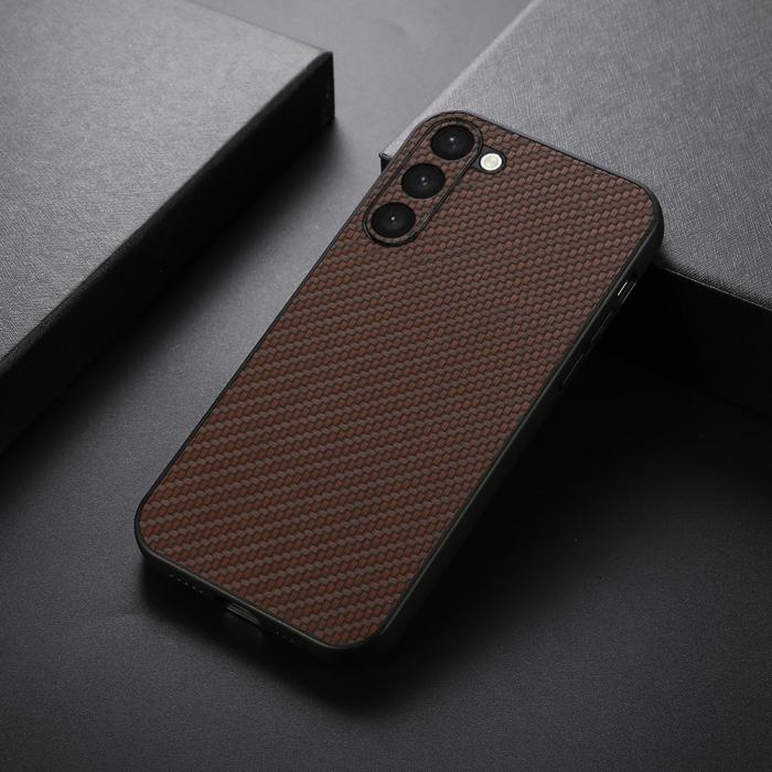 Bild 3, Samsung Galaxy S23 Skal Läderbelagt Kolfiber Textur Brun