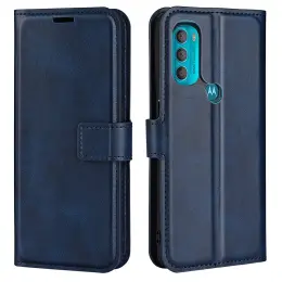 Motorola Moto G71 Fodral Solid Läder Blå