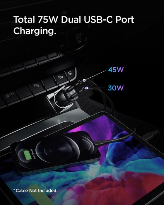 Bild 3, Spigen 75W PD 2x USB-C ArcStation Billaddare Svart