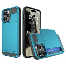 iPhone 15 Plus Skal Hybrid Armor Med Kortfack Ljus Bl&aring;