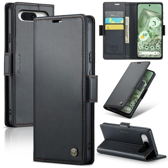 Bild 1, CASEME Google Pixel 8A Fodral Läder RFID Svart