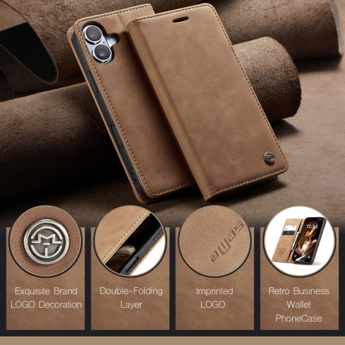 Bild 6, CASEME iPhone 16 Fodral Flip Läder Brun