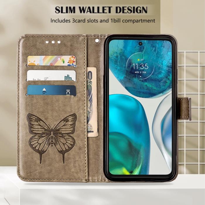Bild 4, Motorola Moto G52/G82 Fodral Tryckt Fjäril Grå