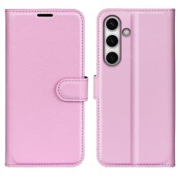 Samsung Galaxy S24 FE Fodral Litchi Läder Textur Ljus Rosa