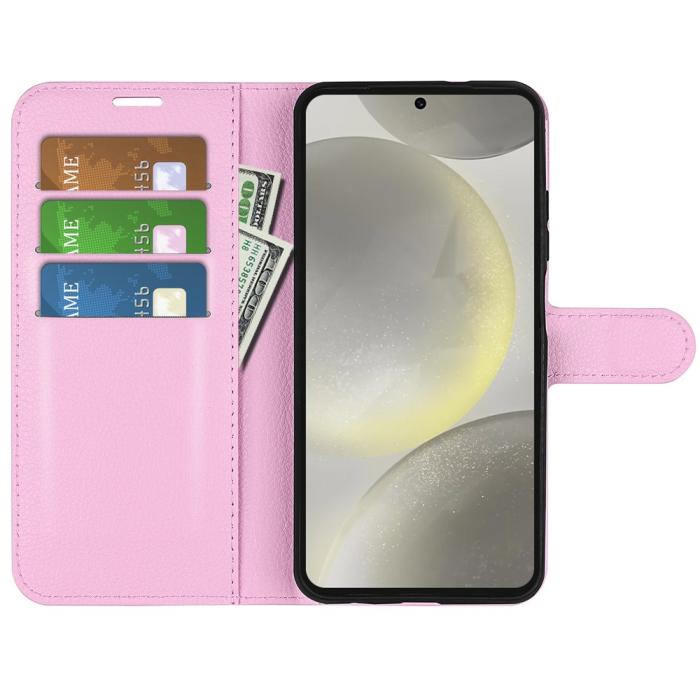 Bild 2, Samsung Galaxy S24 FE Fodral Litchi Läder Textur Ljus Rosa