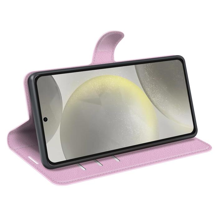 Bild 3, Samsung Galaxy S24 FE Fodral Litchi Läder Textur Ljus Rosa