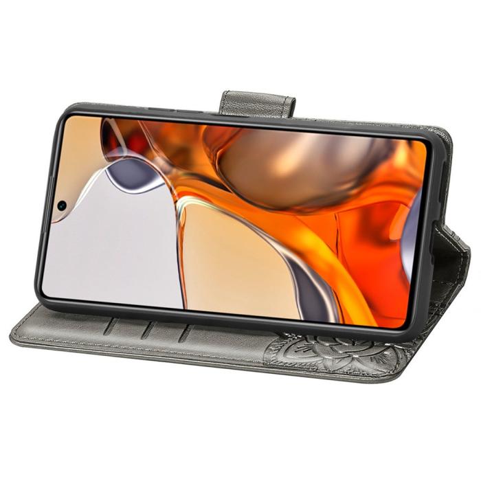 Bild 5, Xiaomi 11T / 11T Pro Fodral Läder Butterfly Grå