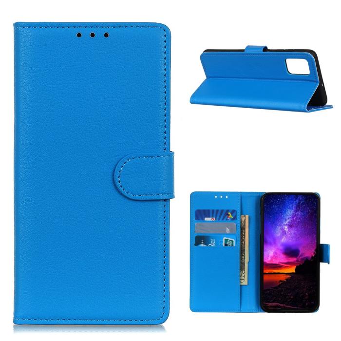 Bild 1, Samsung Galaxy A02s - Litchi Läder Fodral - Blå