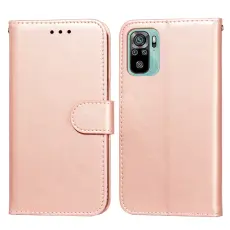 Xiaomi Redmi Note 10S - Solid L&auml;der Fodral - Ros&eacute;guld