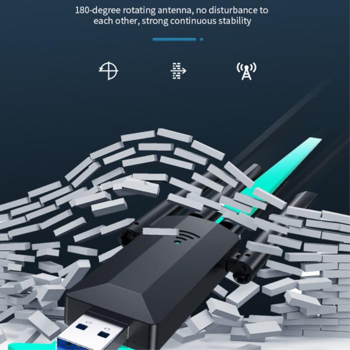 Bild 5, Trådlös USB 3.0 Nätverkskort Dual-Band Svart