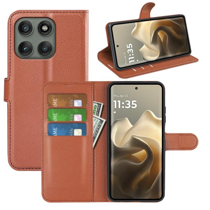 Bild 6, Motorola Edge 60 Pro Fodral Litchi Läder Brun