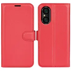Sony Xperia 5 V Fodral Litchi Textur R&ouml;d