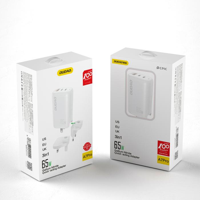 Bild 6, Dudao 65W GaN 3in1 Reseadapter Laddare PD QC Vit